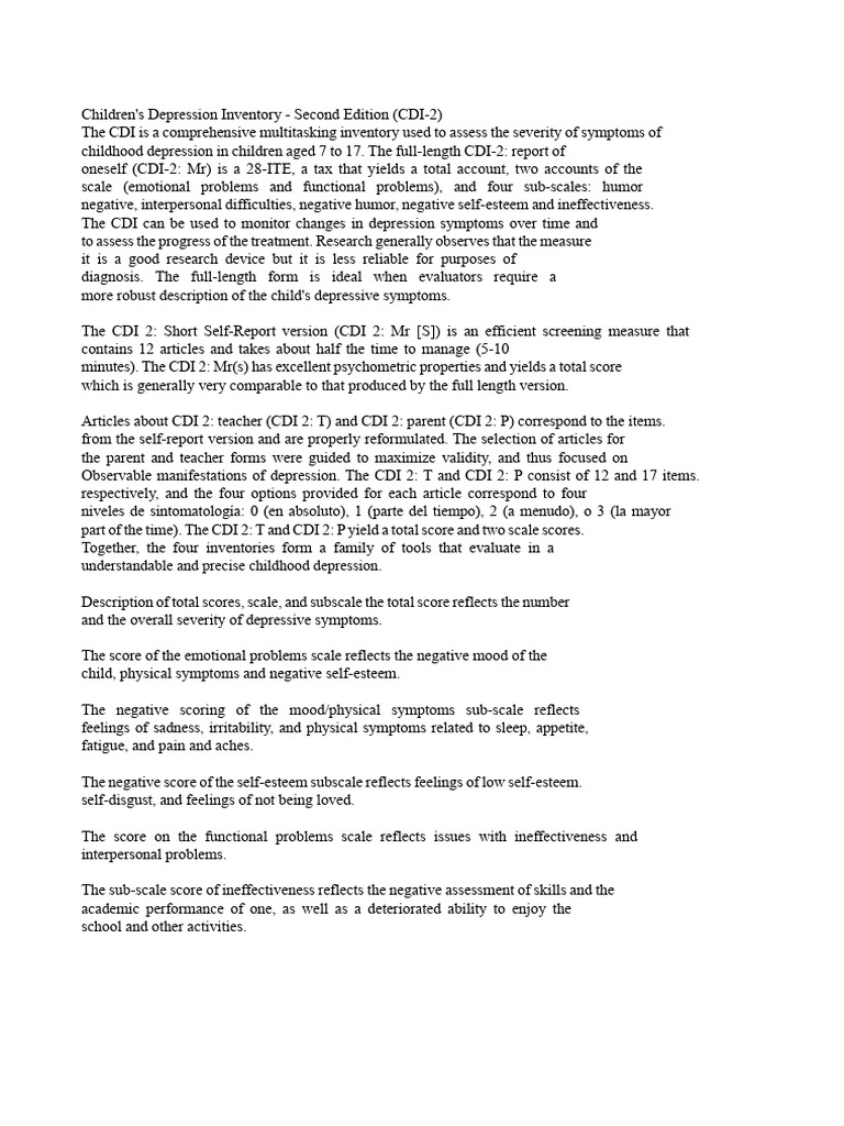 CDI-2: Assessing Childhood Depression | PDF | Psychology | Behavioural ...