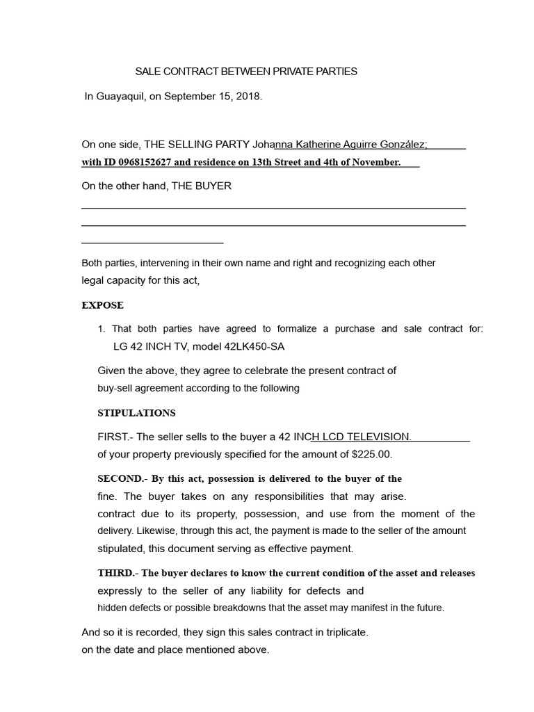 Contract of Sale Between Individuals | PDF
