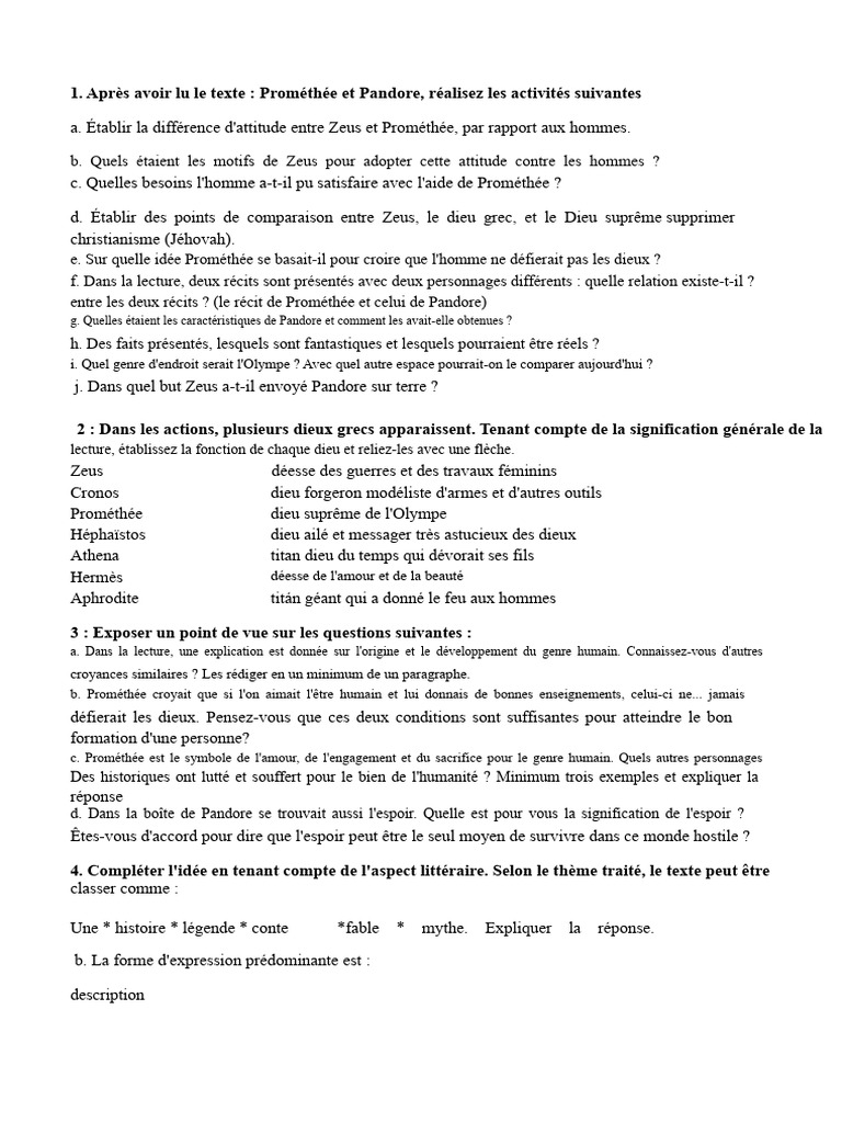 Mythologie : Prométhée et Zeus | PDF | Prométhée | Zeus