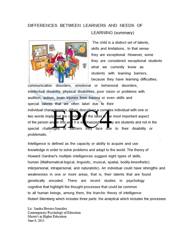 Differences Between Learners and Learning Needs (Summary) | PDF ...