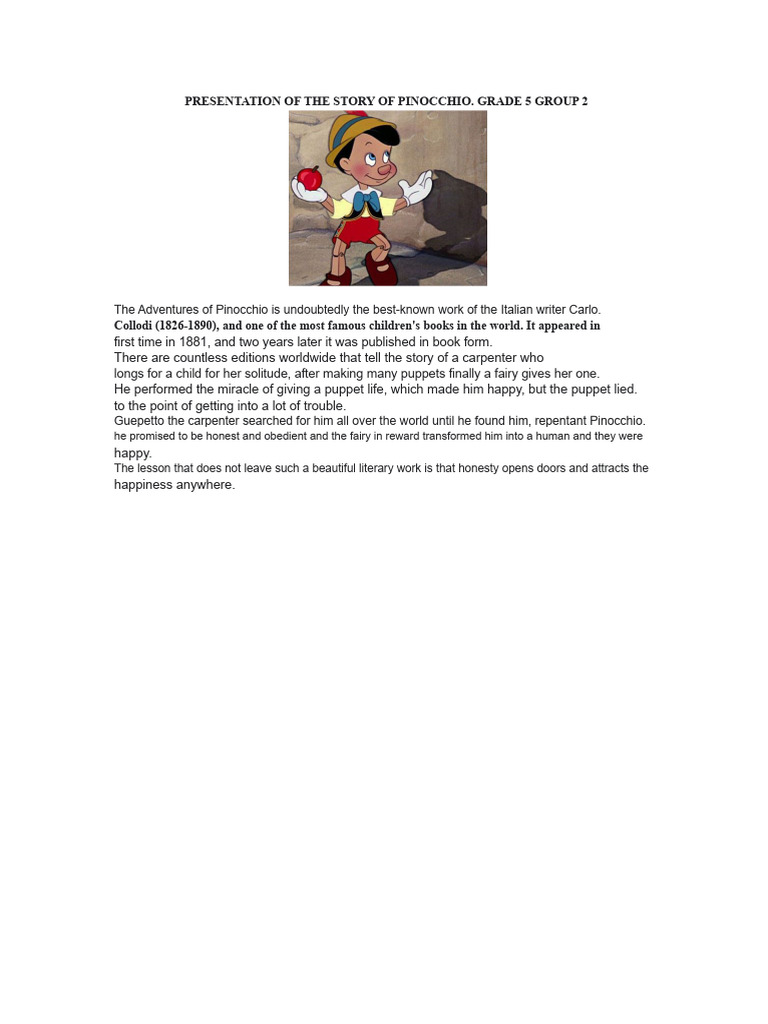 Pinocchio: A Tale of Honesty | PDF