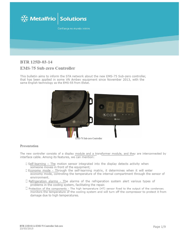 EMS-75 Sub-zero Controller Overview | PDF | Temperature | Sensor