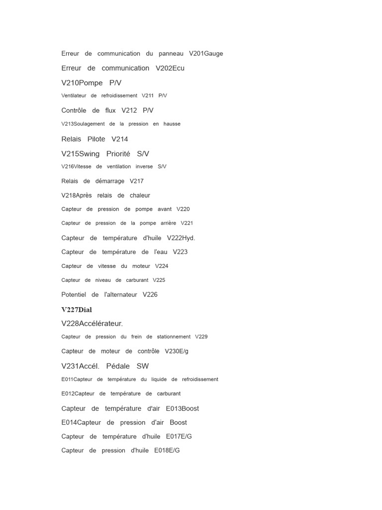 Erreurs et Capteurs de Communication V201-V231 | PDF | Allumage | Pression
