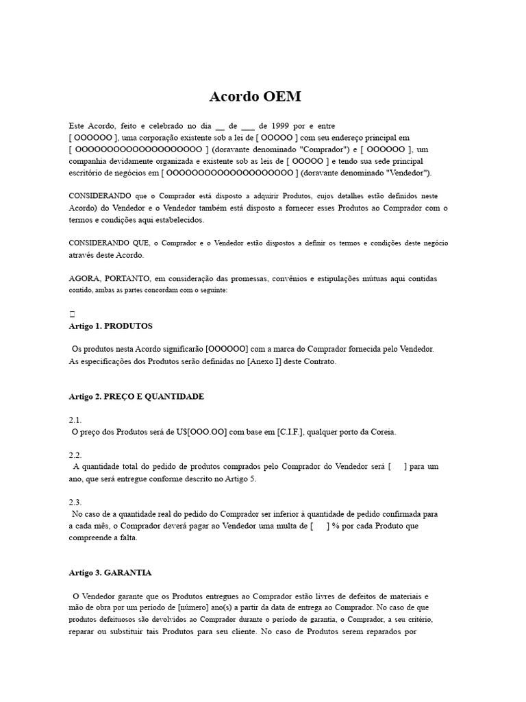Acordo OEM: Termos e Condições | PDF | Arbitragem