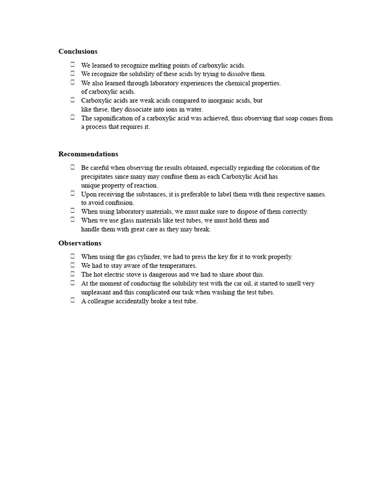 Conclusions, Recommendations, and Observations Lab 5 Organometallurgy | PDF