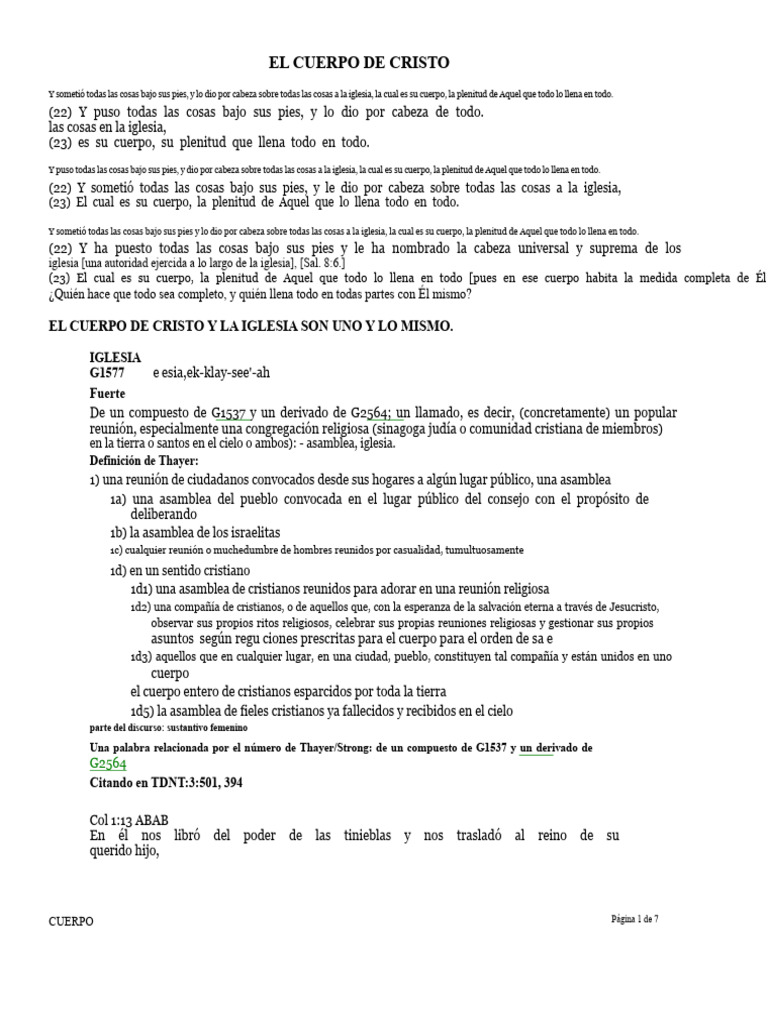 El Cuerpo de Cristo y la Iglesia Unida | PDF | Cristo (título ...