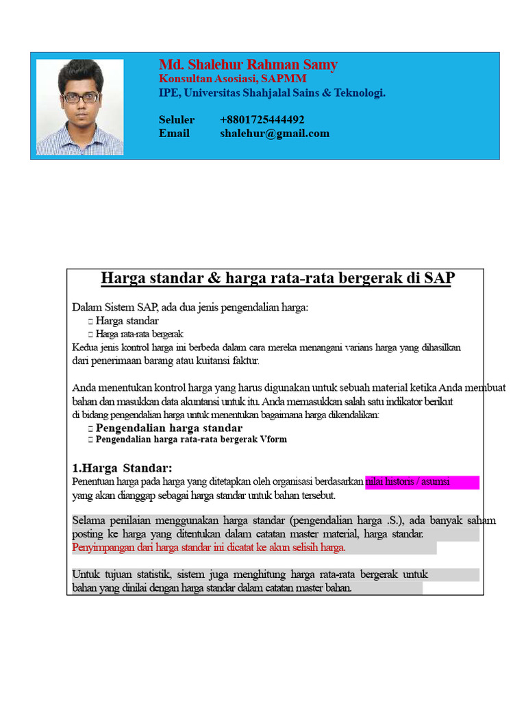 Perbandingan Harga Standar dan Rata-Rata Bergerak SAP | PDF