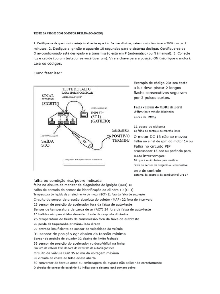 Diagnóstico KOEO: Códigos OBD1 Ford | PDF | Rede elétrica | Motores