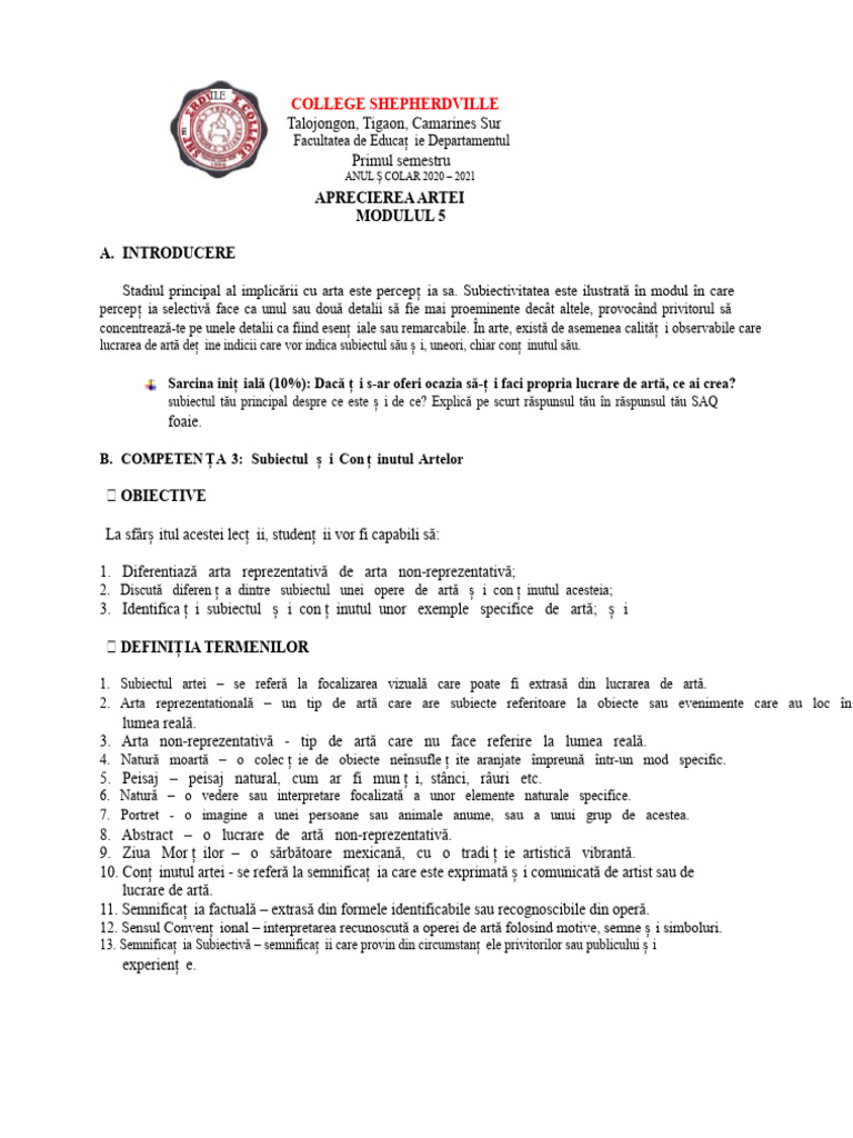 MODULUL 5 - Apprécierea Artei | PDF