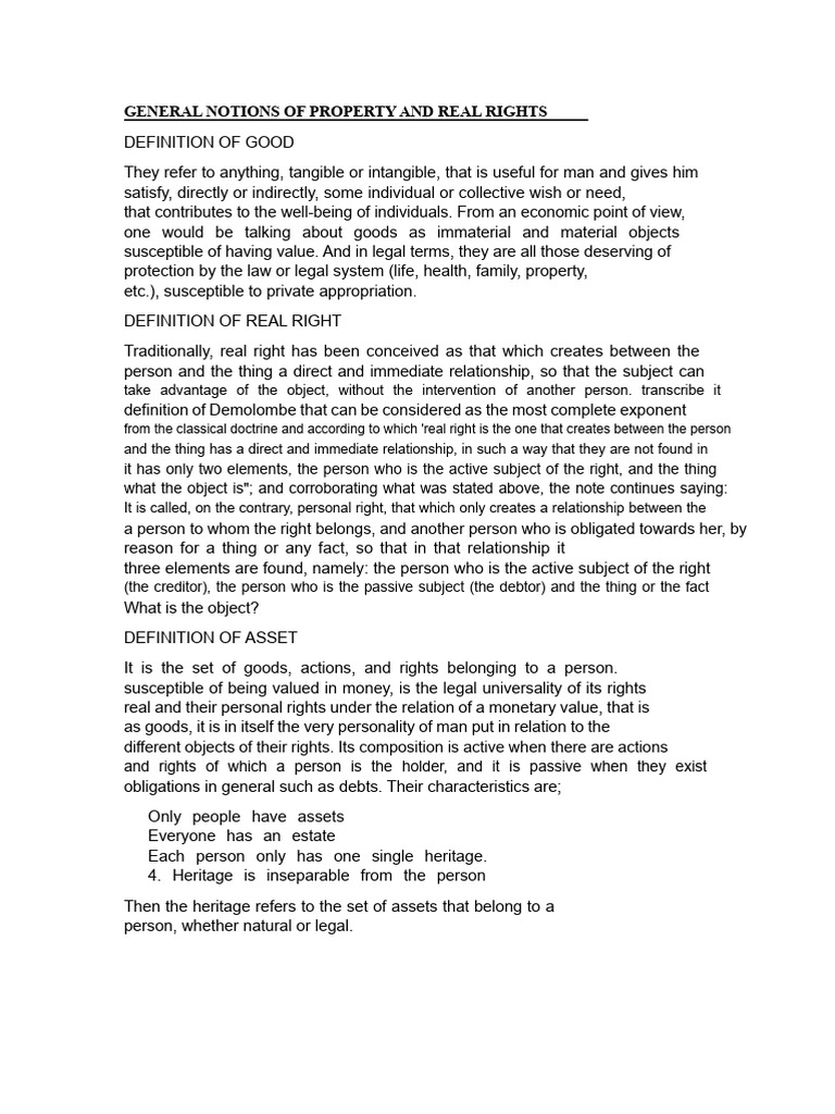 Understanding Property and Real Rights | PDF | Property | Goods
