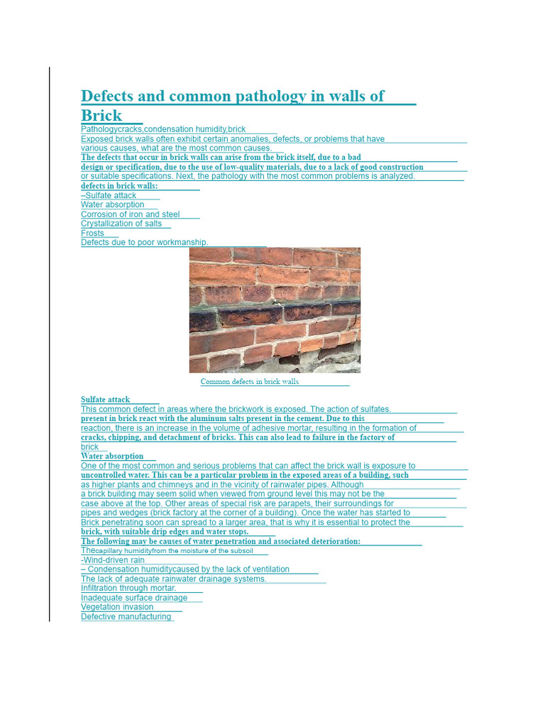 Common Defects in Brick Walls | PDF | Brick | Corrosion