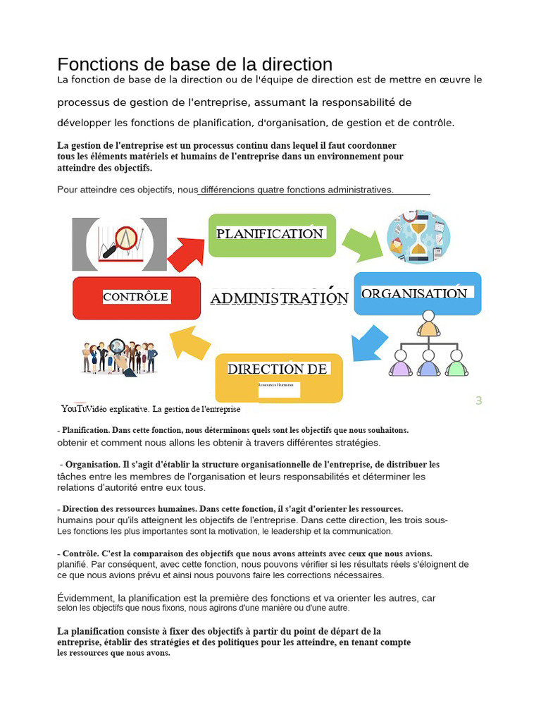 Fonctions essentielles de la direction | PDF | Planification | Gestion ...