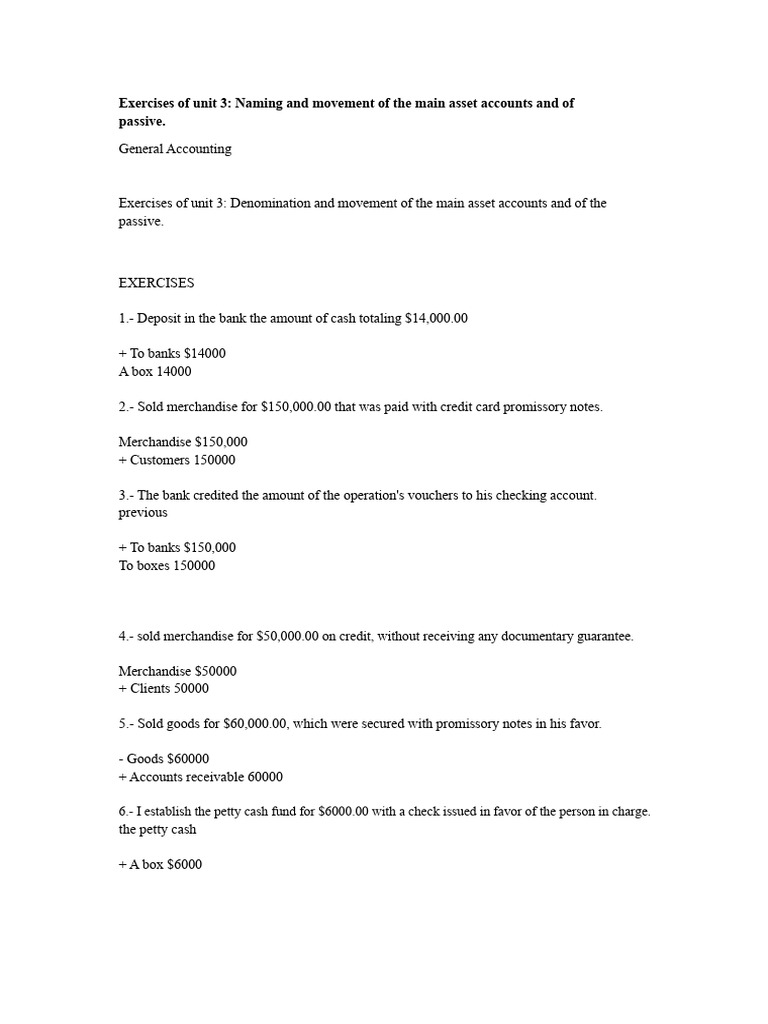 Accounting Exercises: Asset and Liability Management | PDF | Banks | Cheque