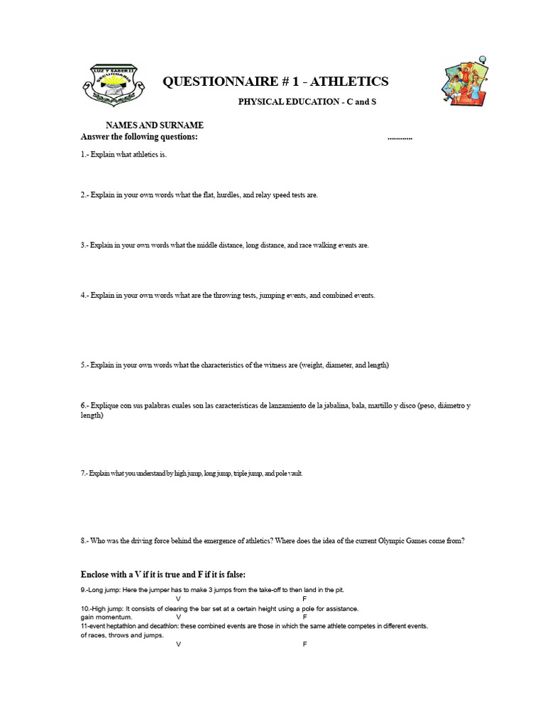Athletics Questionnaire for Physical Education | PDF | Track And Field ...