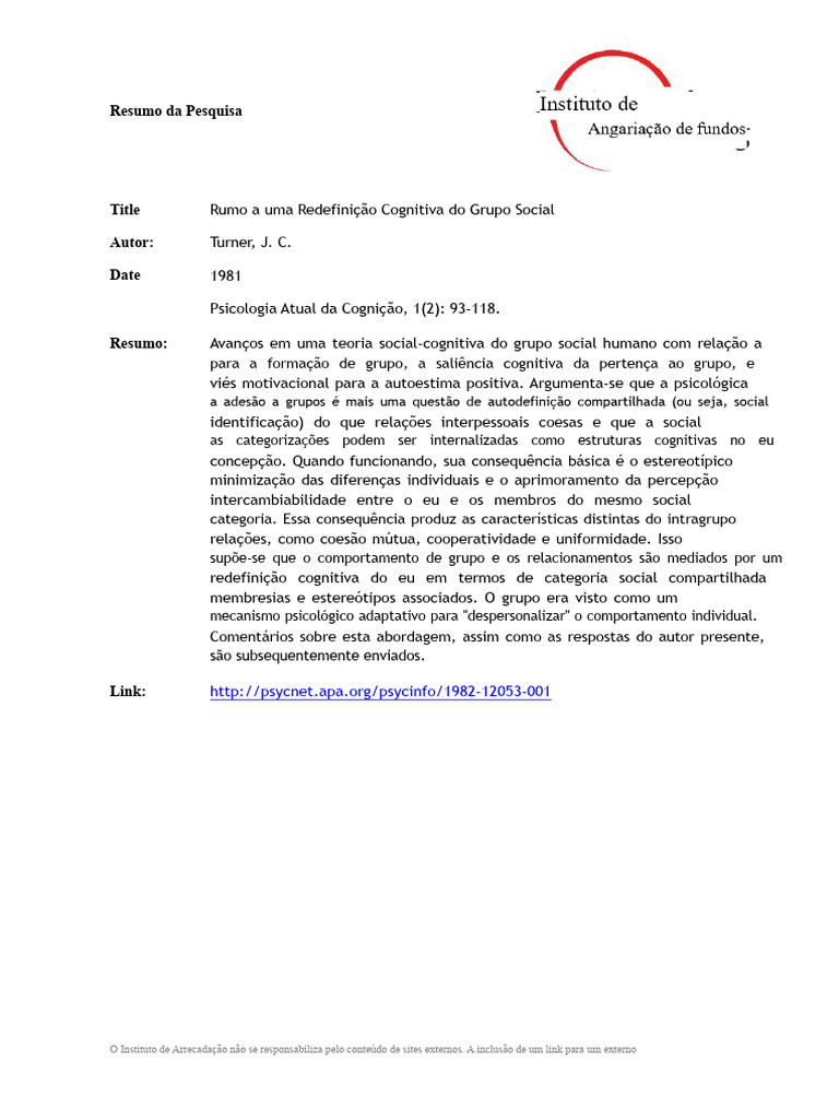 Em Direção A Uma Redefinição Cognitiva Do Grupo Social | PDF