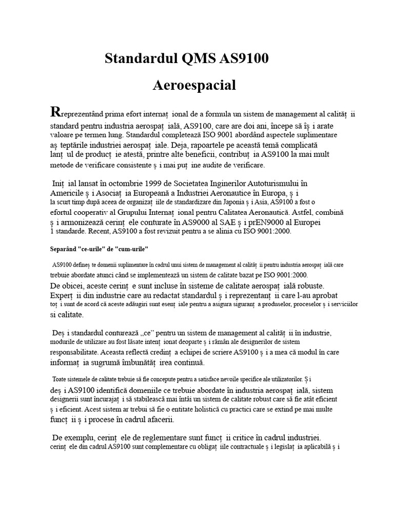 Standardul QMS As9100 | PDF