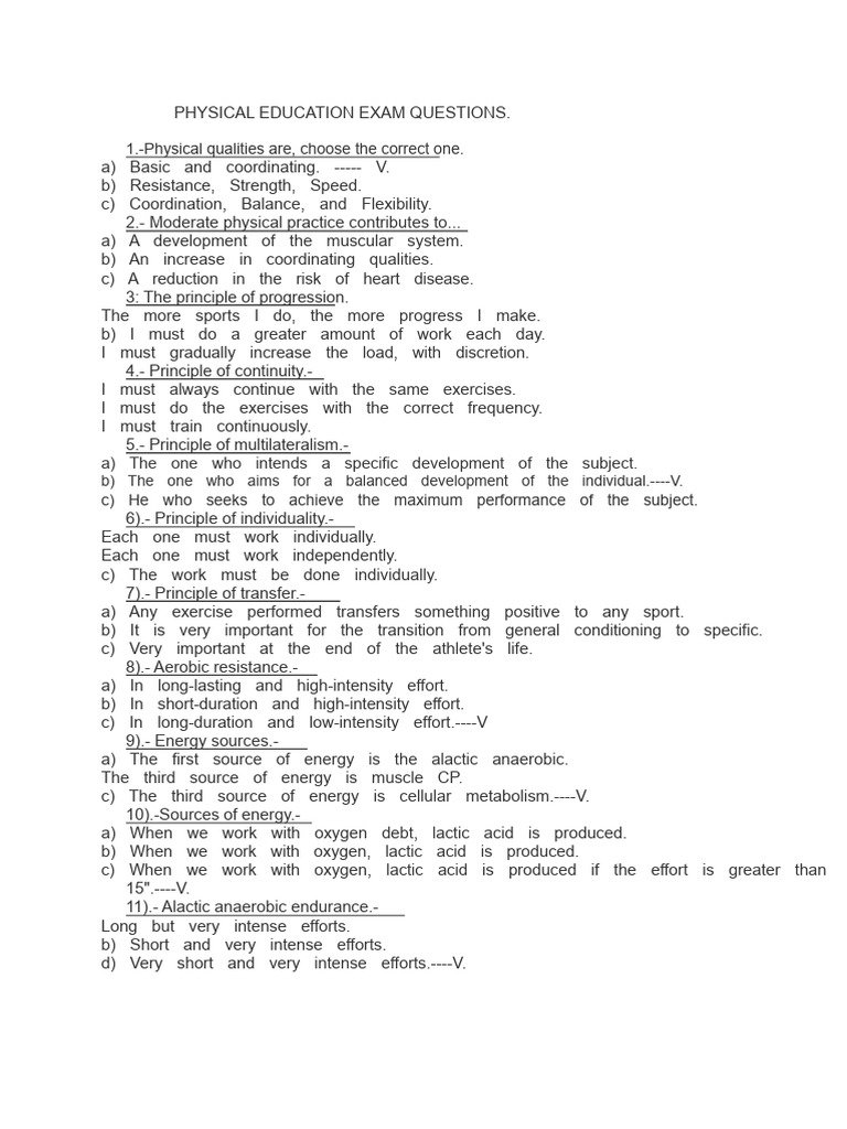 Physical Education Exam Questions Guide | PDF | Strength Training ...