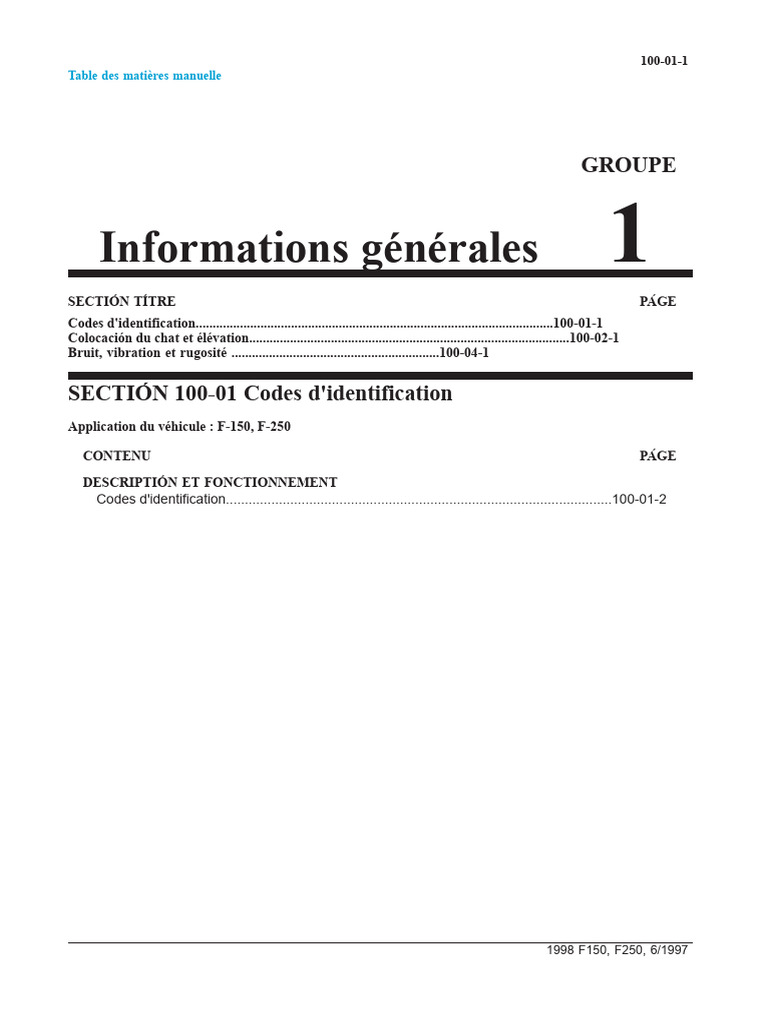 Codes d'identification F150 et F250 1998 | PDF | Véhicule motorisé ...
