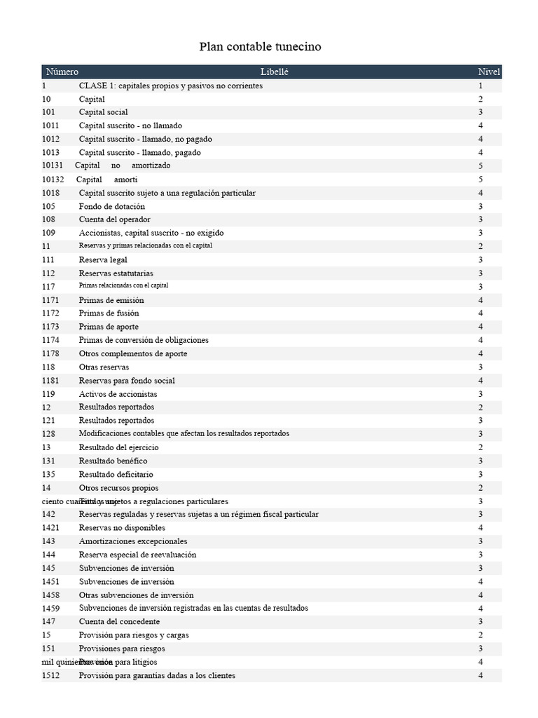 Plan Contable de Túnez: Estructura y Clases | PDF | Contabilidad | Interés