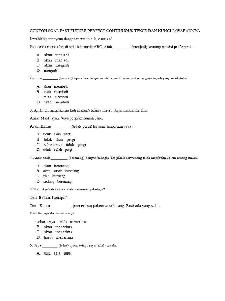 Soal Past Future Perfect Continuous Tense | PDF