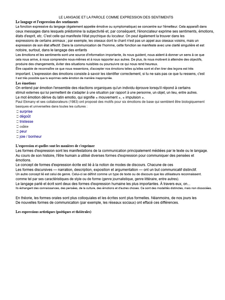 Langage et Émotions : Expression des Sentiments | PDF | Émotions ...