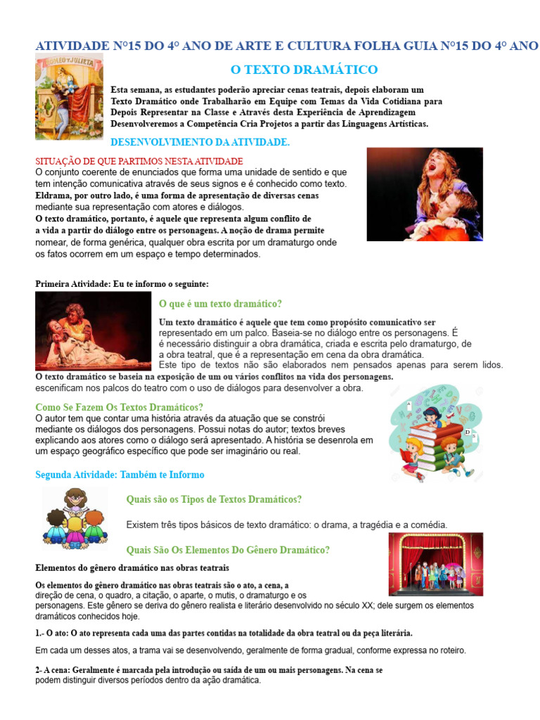 Atividades de Texto Dramático 4º Ano | PDF | Ator | Teatro