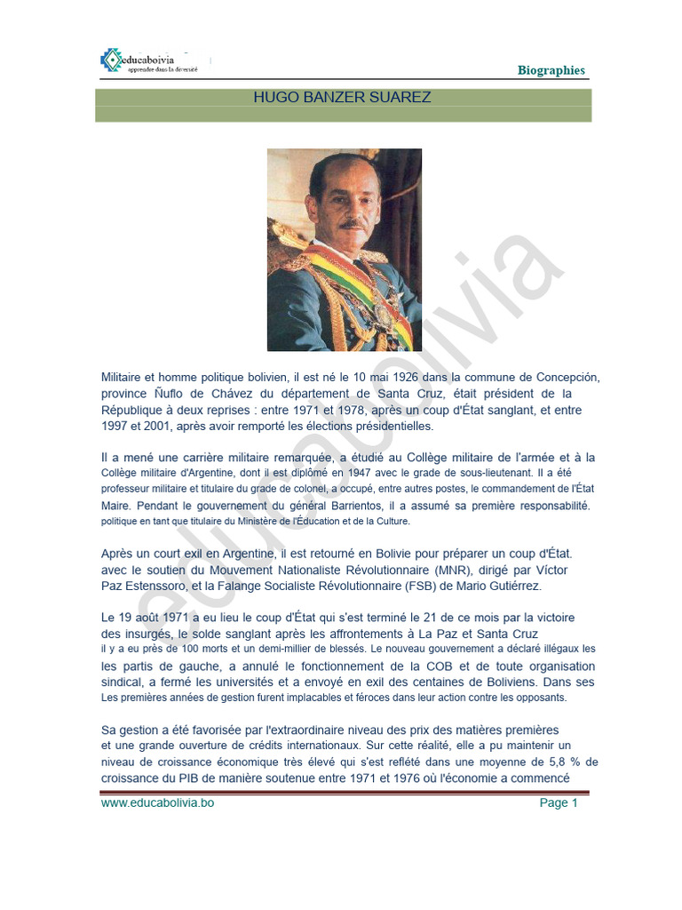 Biographie d'Hugo Banzer Suárez | PDF | Bolivie