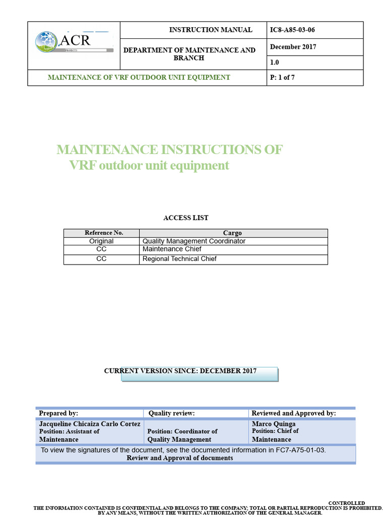 IC8-A85-03-06 Maintenance of VRF External Unit Equipment | PDF | Leak ...