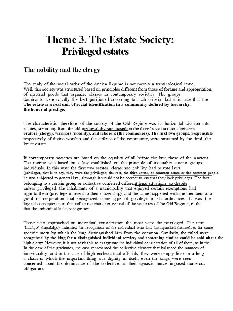 Theme 3. The Estate Society. Privileged Estates | PDF | Nobility | Clergy
