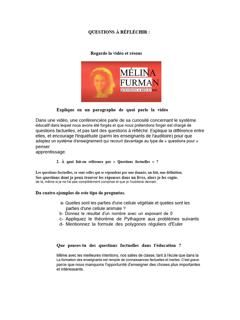 Questions Factuelles vs. Questions à Réfléchir | PDF | Apprentissage