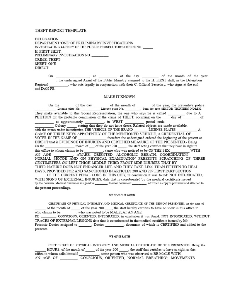 Theft Report Template for Investigations | PDF | Alcohol Intoxication ...