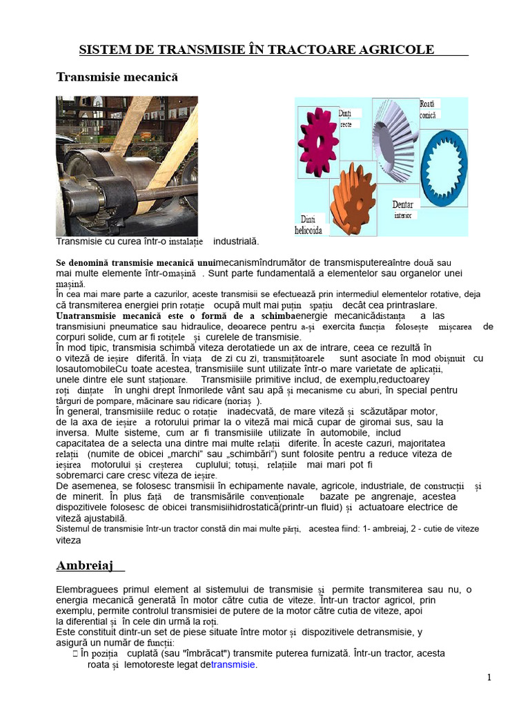 SISTEM de TRANSMISIE În Tractoare Agricole | PDF