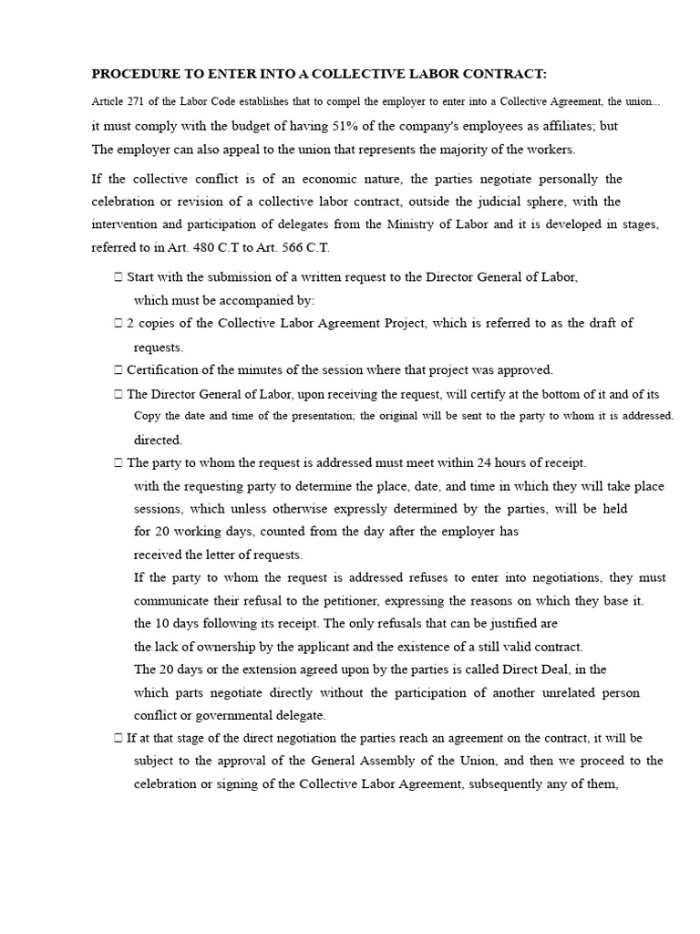 Collective Labor Contract Procedure Guide | PDF | Salary | Business