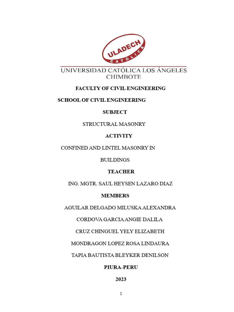 Confined and Lintel Masonry Guide | PDF | Masonry | Concrete