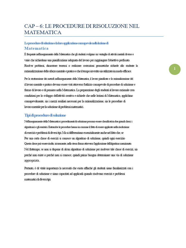 Cap 6 Le Procedure Di Soluzione Nella Matematica | PDF