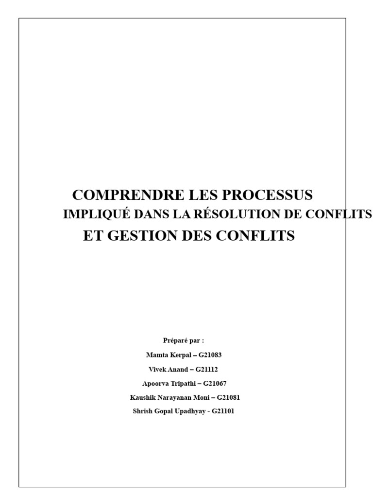 Résolution des Conflits en Entreprise | PDF | Résolution de conflit ...