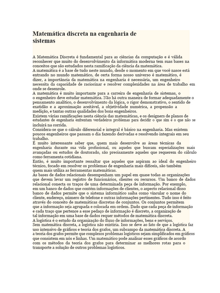 Importância da Matemática Discreta na Engenharia | PDF | Matemática ...