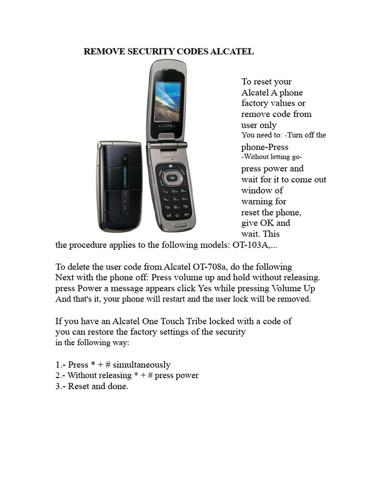 Alcatel Factory Reset Instructions | PDF