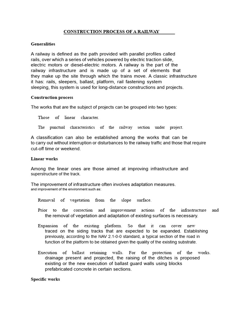 Railway Construction Process Overview | PDF | Rail Transport