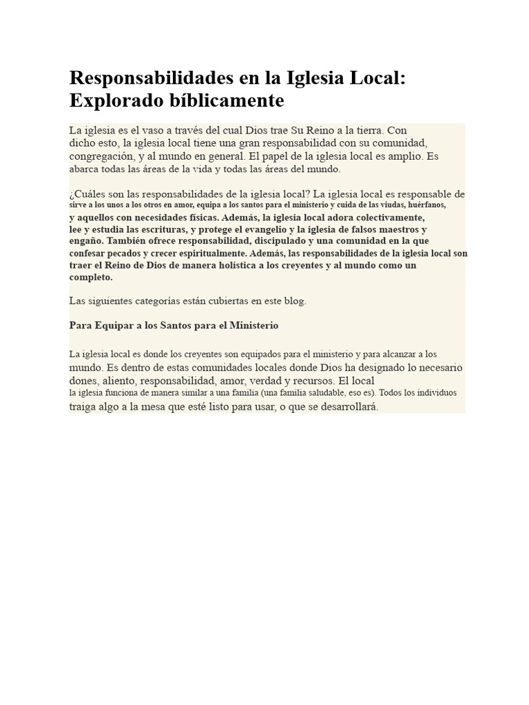 Responsabilidades de la Iglesia Local | PDF | Cristo (título) | Iglesia ...