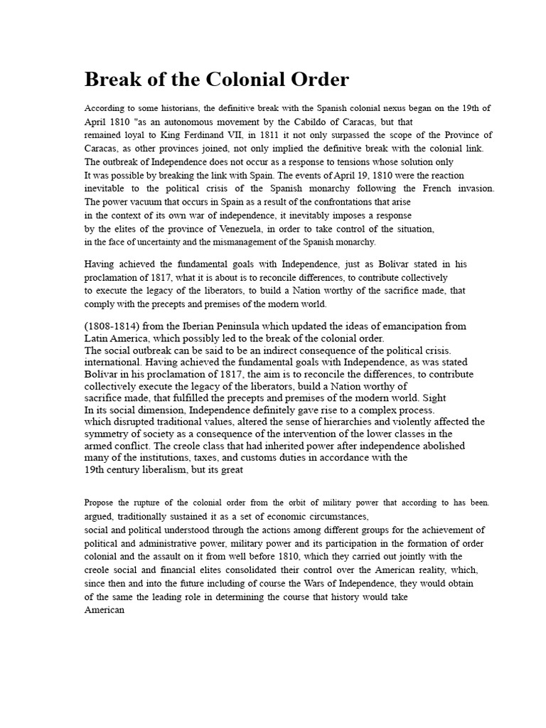 Break of Colonial Order in Venezuela | PDF | Spanish Empire