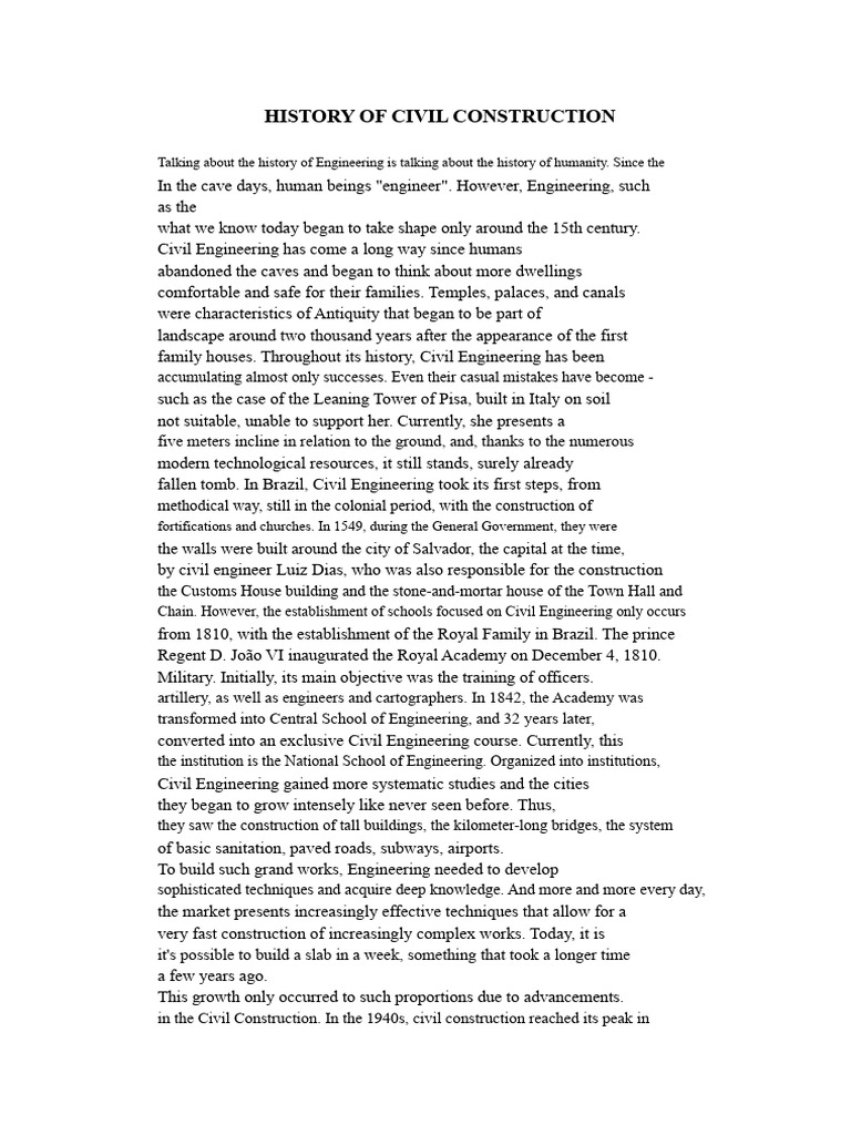 Evolution of Civil Engineering History | PDF | Engineering | Brazil