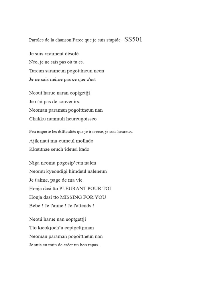 Parce que je suis stupide - SS501 | PDF