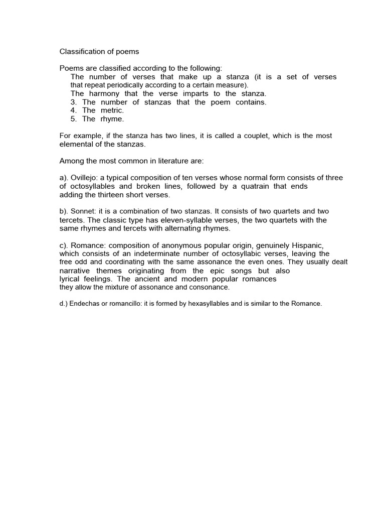 Types and Classification of Poems | PDF