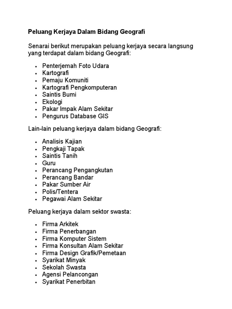 Peluang Kerjaya Dalam Bidang Geografi