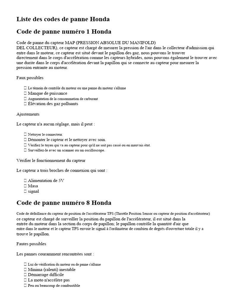 Codes de panne Honda : Guide complet | PDF | Système anti-blocage des ...