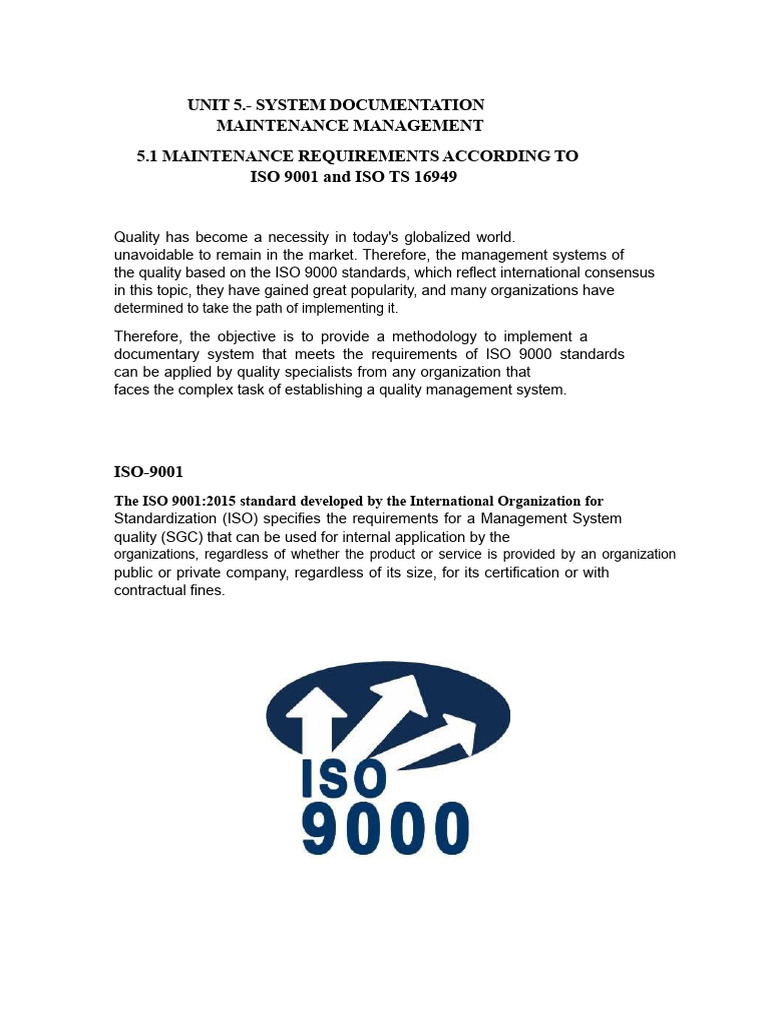 ISO 9001 & TS 16949 Maintenance Management | PDF | Quality Management ...
