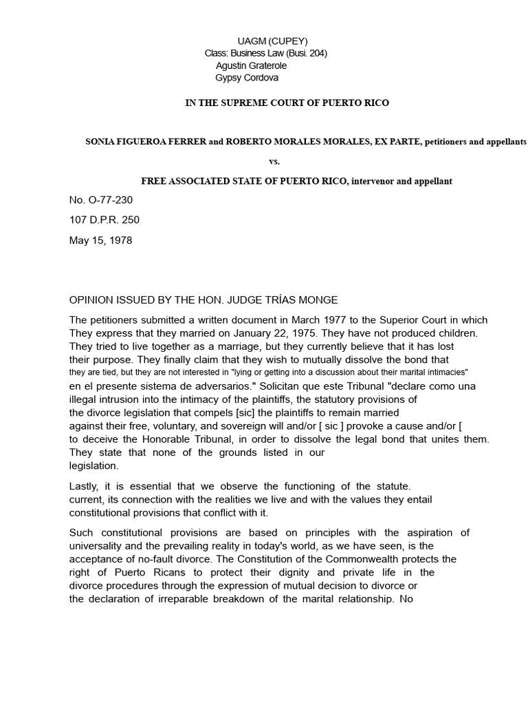 Puerto Rico No-Fault Divorce Ruling | PDF | Divorce | Public Law