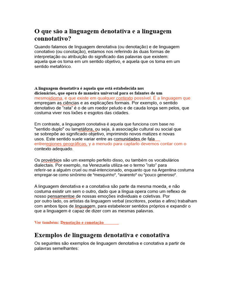 Denotação e Conotação na Linguagem | PDF | Informação