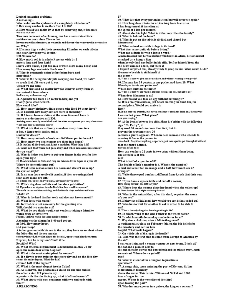 Logical Reasoning Puzzles and Riddles | PDF
